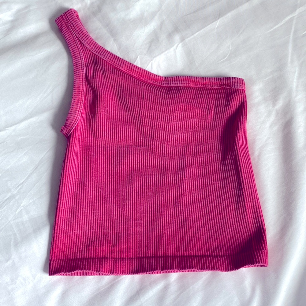 pink one shoulder ribbed top
